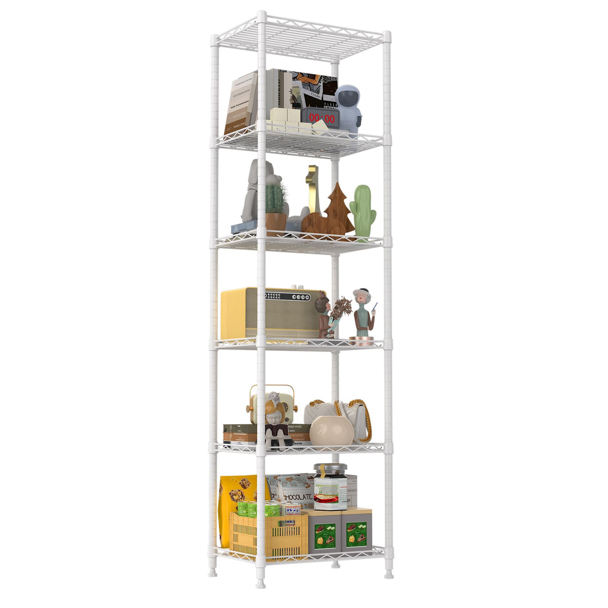 REGILLER 6 Wire Shelving Steel Storage Rack Adjustable Unit Shelves for Laundry Bathroom Kitchen Pantry Closet(White,11.7" D x 16.8" W x 63" H) REGILLER