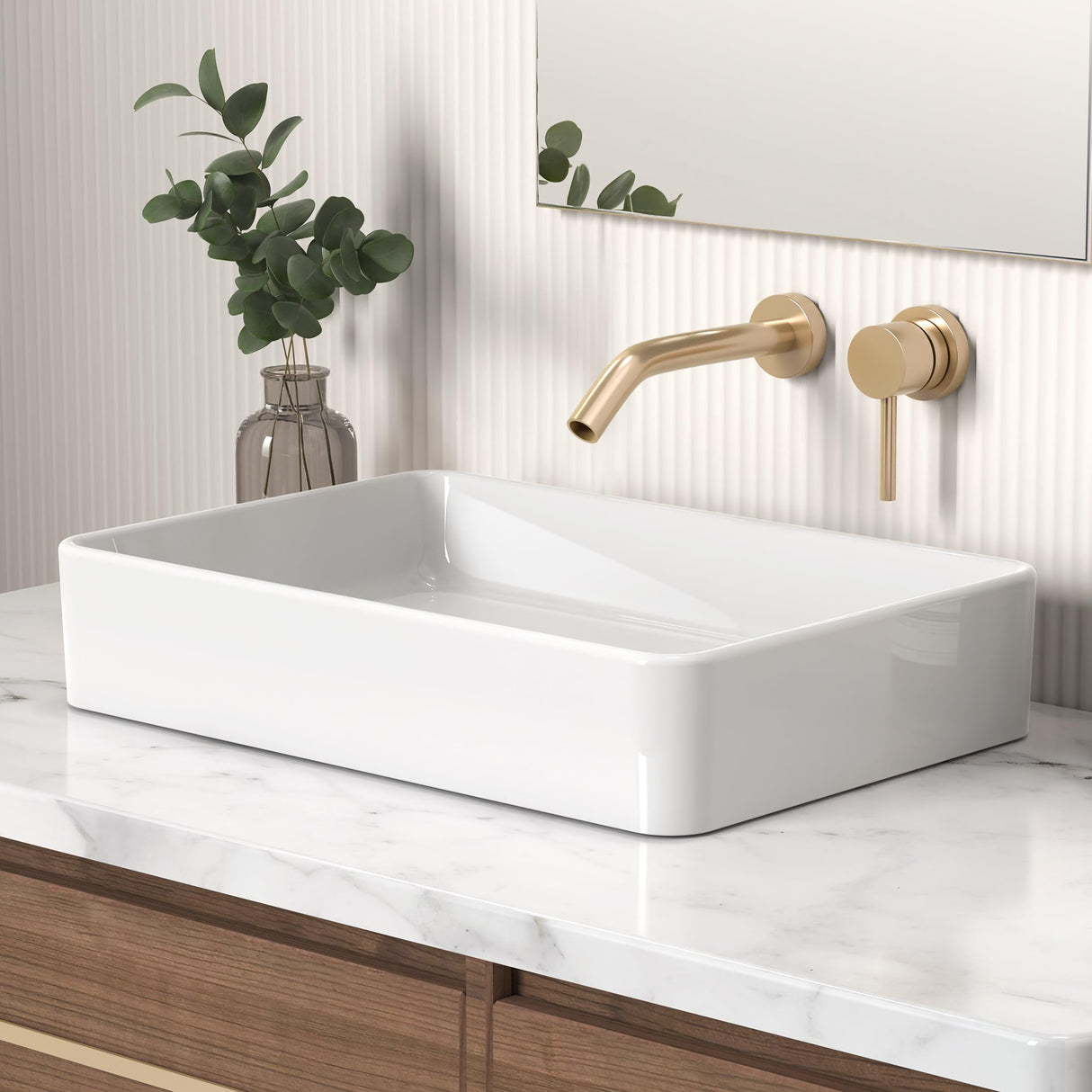 KES Bathroom Vessel Sink 20 Inch Above Counter Rectangular White Ceramic Countertop Sink for Cabinet Lavatory Vanity, BVS123S50 KES