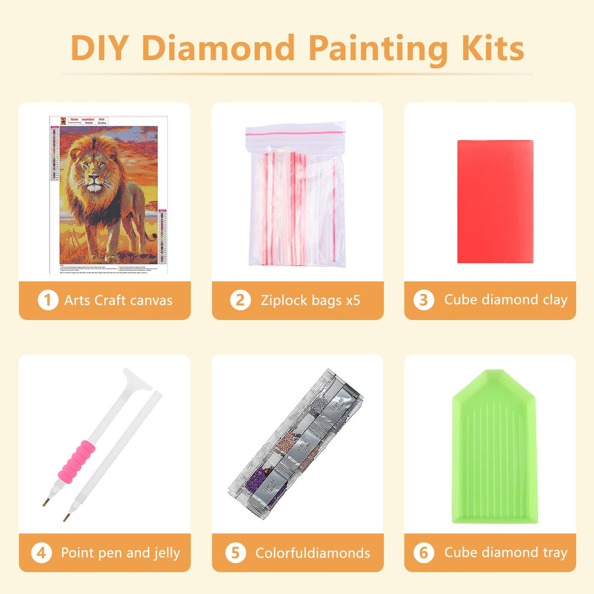 SENQAO Lion Diamond Painting Kits, Beast 5D Diamond Art Kits, Gem Art Painting with Diamonds Dots, Arts and Crafts for Beginners Adult Kids Wall Decor 12x16inch SENQAO