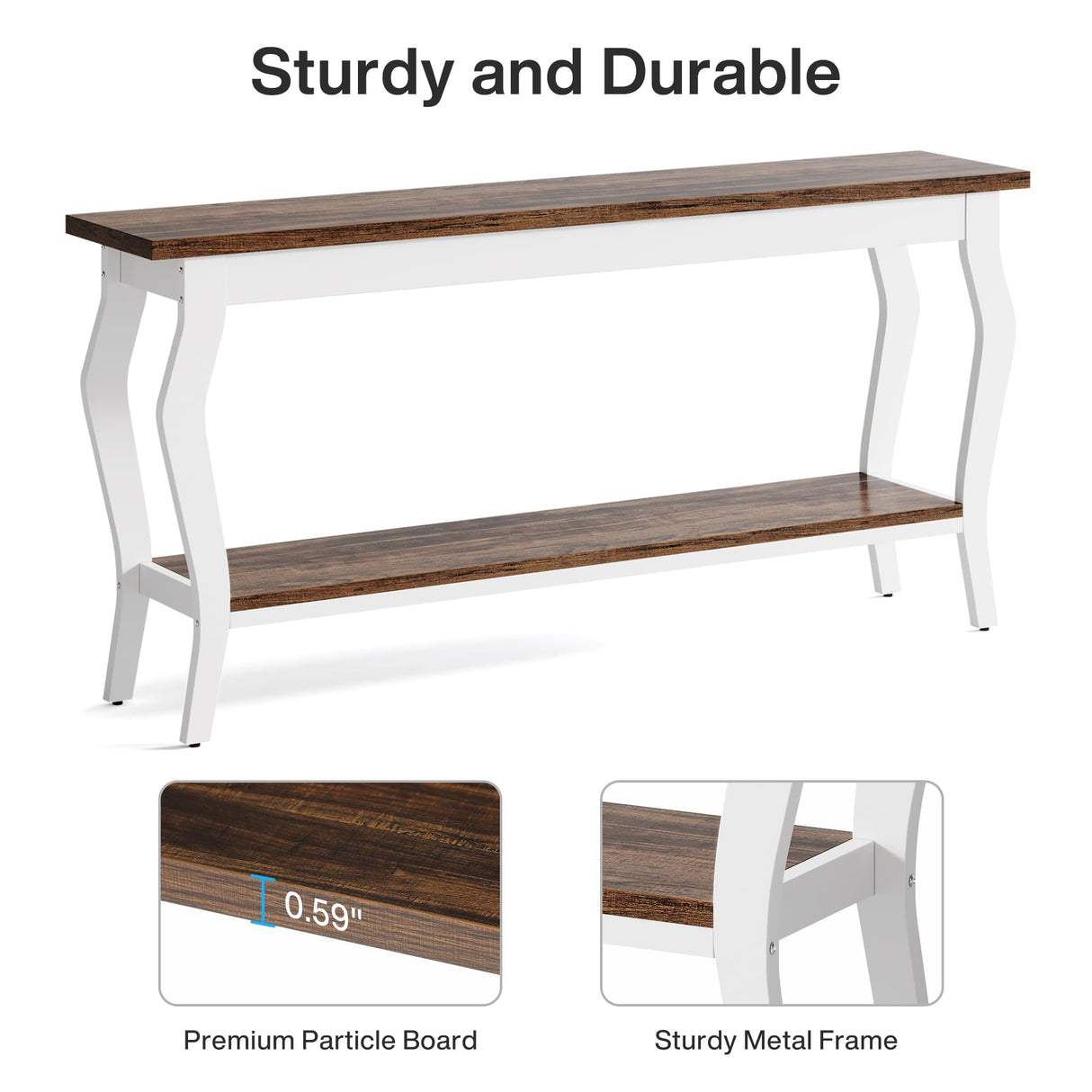 Tribesigns 70.9 Inches Extra Long Sofa Table Behind Couch, Vintage Console Entry Table with 2-Tier Storage for Hallway, Entryway, Living Room, White & Brown Tribesigns