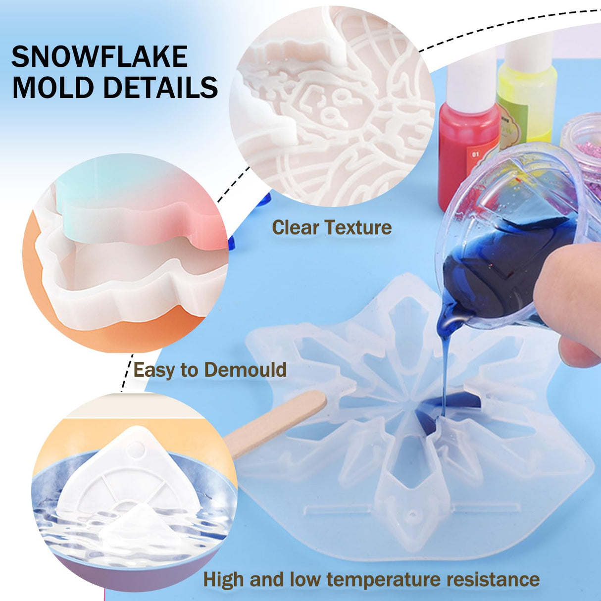 Christmas Resin Molds, 5 Pcs Snowflake Resin Molds Silicone 3D Snowflake Silicone Epoxy Resin Molds for Christmas Decoration Resin Molds for DIY Winter Christmas Tree Decoration Ceoyiler