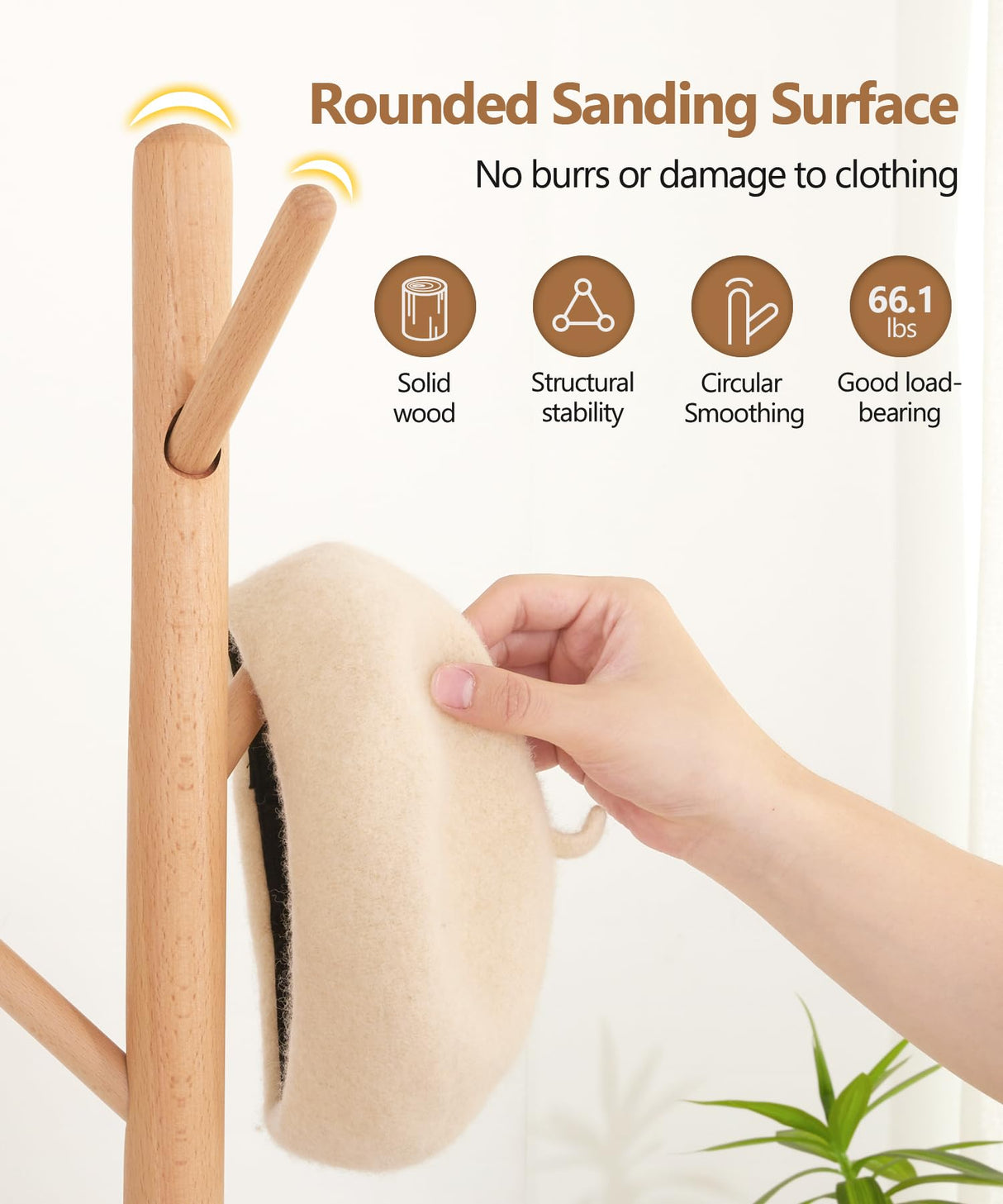 Cozivolife Solid Wood Coat Rack Stand with 9 Hooks, 3 Height Adjustable, Freestanding Coat Tree Hanger for Clothes, Hats, Scarves, bags, Bedroom, Office, Entryway Cozivolife