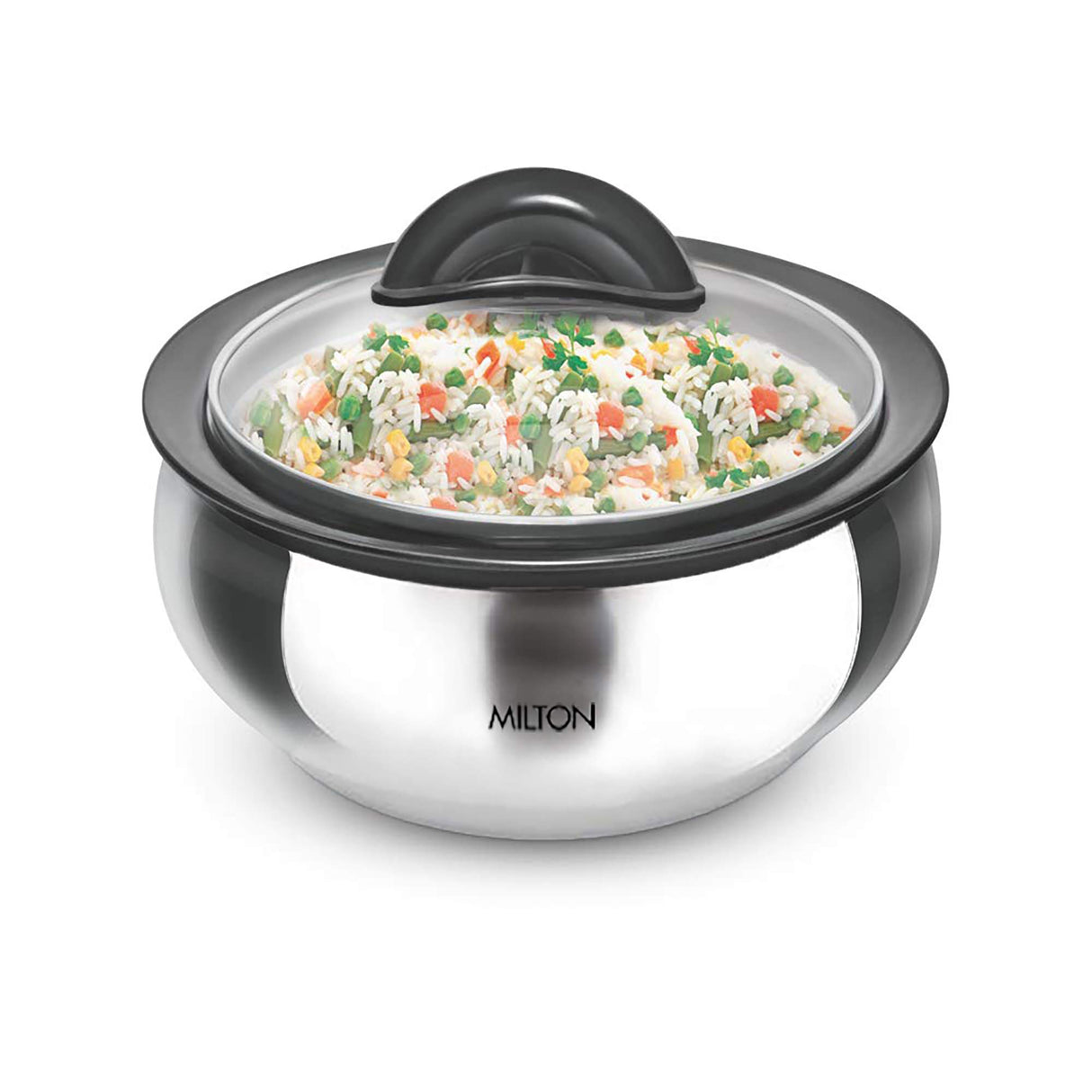 Milton Casserole with Glass Lid Set of 3 for Hot Food, Insulated Hot Pot, Stainless Steel, Serving Box (bowl, dish) for Food and Roti, Sizes 19 oz, 41 oz and 66 oz, Clarion MILTON