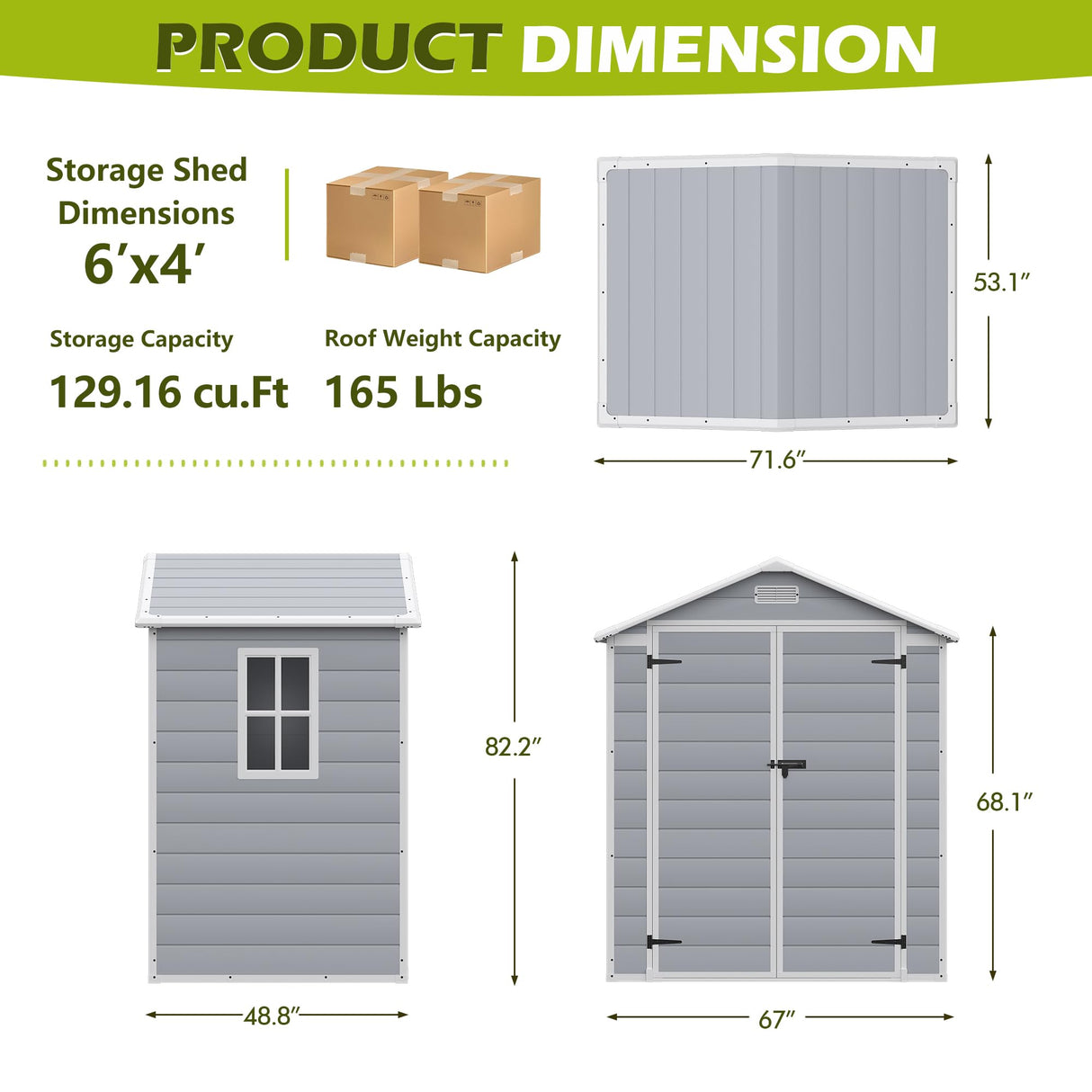 Homall Resin Outdoor Storage Shed, 6 X 4 FT Garden Tool Sheds & Outdoor Storage House with Single Lockable Door for Backyard Garden Patio Lawn Homall