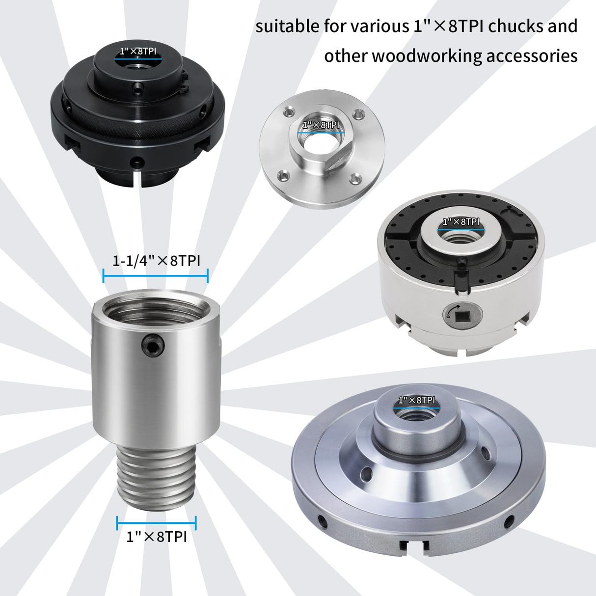 DEEFIINE Woodworking Lathe Headstock Spindle Adapter Convert 1-1/4''×8TPI to 1''×8TPI Thread Chuck Insert Adapter Turning Tool Accessories DEEFIINE