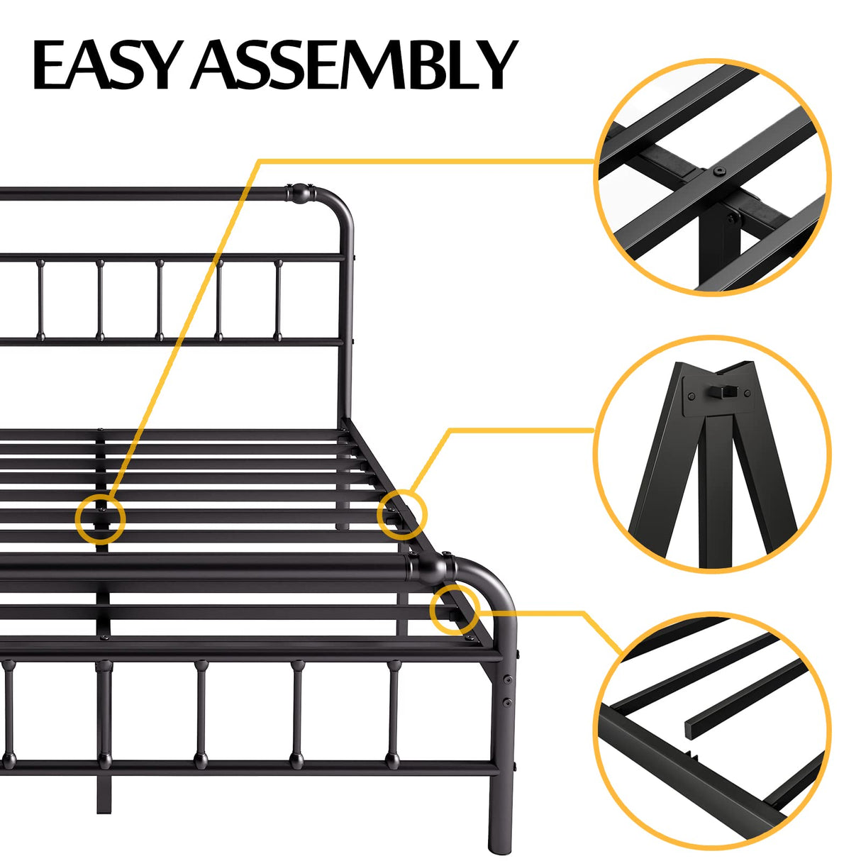BOSRII King Size Bed Frame with Headboard and Footboard, 18 Inches High, 3500 Pounds Heavy Duty Metal Slats Support for Mattress, No Box Spring Needed,Noise-Free, Black BOSRII