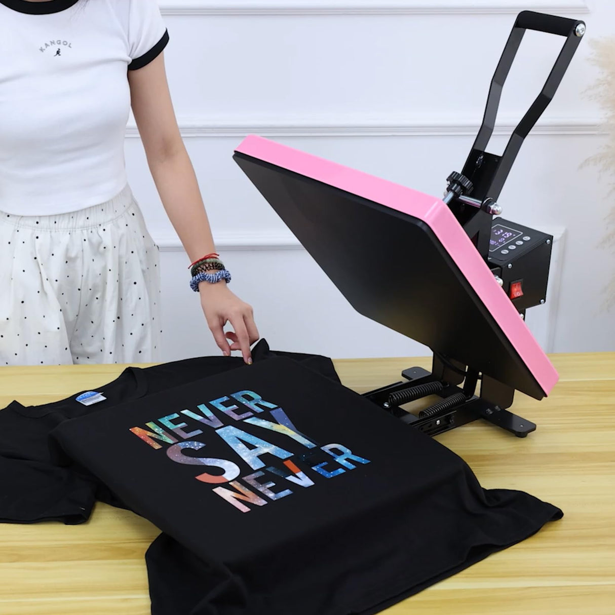 Whubefy Heat Press Machine for T-Shirts 15x15 Slide Out Drawer with Counting Function & 3 Pre-Set Modes, Pressure Knob, Digital Industrial Clamshell Sublimation Printer Heat Transfer Vinyl DIY Pink Whubefy