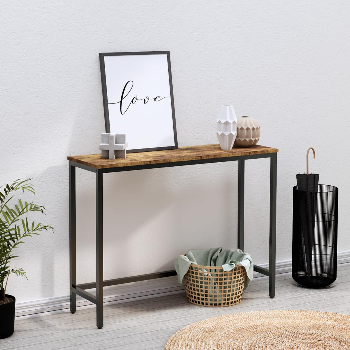 Timberer 39.4” Console Table, Hallway Entrance Table Sofa Table Behind Couch, for Living Room, Entryway, Easy Assembly, Accent Table, Rustic Brown Timberer