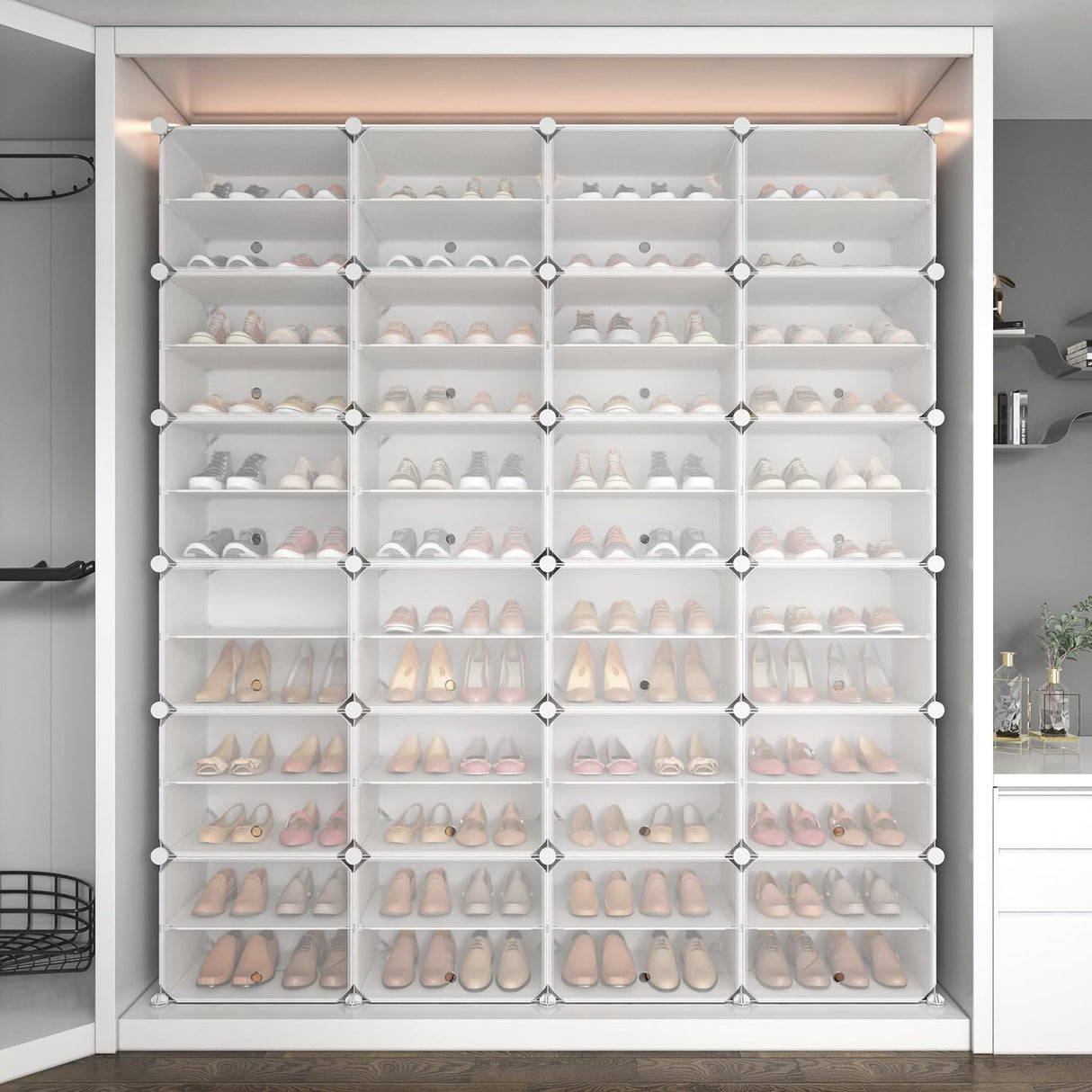 ROJASOP Shoe Storage Cabinet, 12-Tier Shoe Organizer 96 Pairs Extra Large Plastic Shoe Rack with Covers Portable Shoe Rack Organizer with Doors Big Shoe Rack for Closet Entryway Bedroom ROJASOP