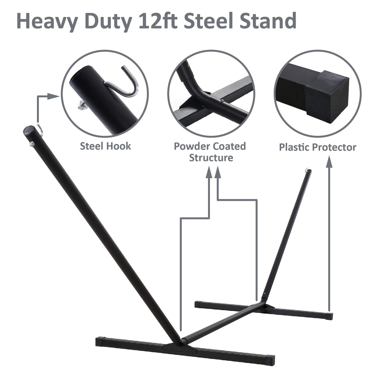 SUNCREAT 55 Inch Extra Large Double Hammock with Stand, 475lbs Capacity, Outdoor Portable Hammock with Hardwood Spreader Bar, Extra Large Pillow, Grey SUNCREAT