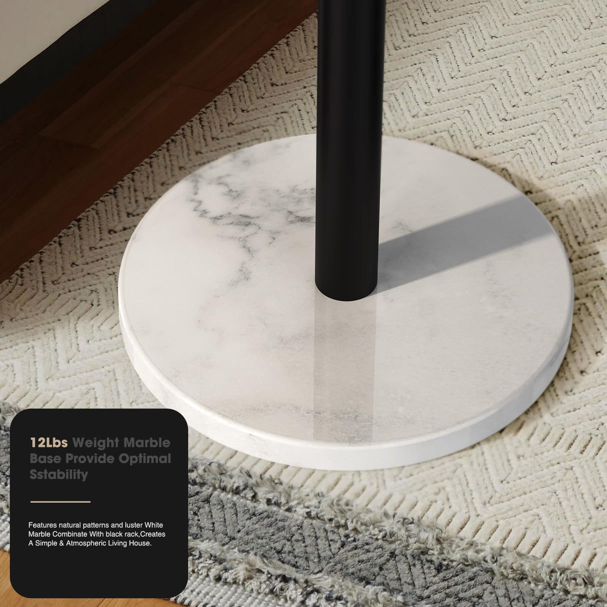 Ulimart Coat Rack Freestanding,12 Hooks Coat Racks with Natural Marble Base & Umbrella Holder,Easy Assembly Coat Rack Stand for Hanging Scarf,Purse,Hats,Jacket(Black) Ulimart