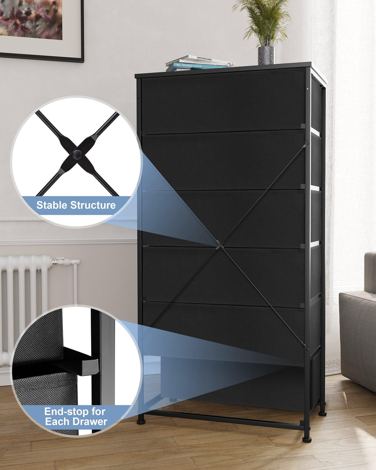 Crestlive Products Dresser for Bedroom with 6 Drawers, Tall Chest of Drawers, Black Dressers Bedroom Furniture, Storage Organizer Unit with Bins for Closet, Hallway, Living Room, Entryway Crestlive Products
