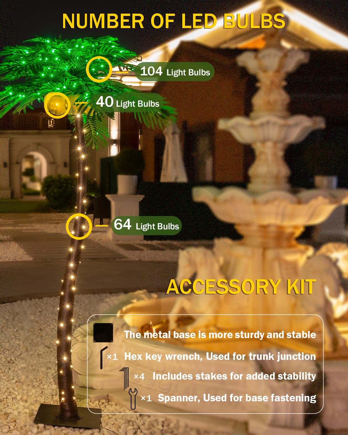 Tybeeu 7ft Lighted Palm Tree with Glowing Coconuts - Dimmable, UL Certified, Waterproof - Ideal for Indoor and Outdoor Decoration TYBEEU