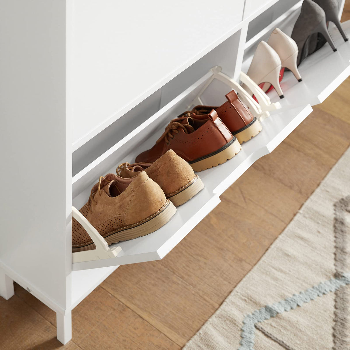 Haotian Shoe Cabinet with 4 Flip-Drawers, Narrow Shoe Rack, Slim Shoe Organiazer Entryway White, FSR100-W Haotian