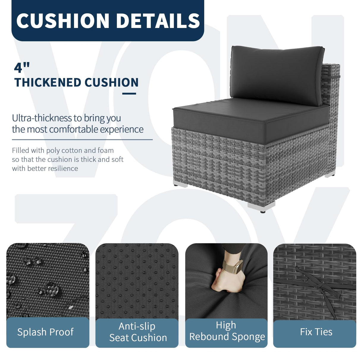 VONZOY Outdoor Patio Furniture Set 7 Pieces Sectional Rattan Sofa Set, PE Wicker Patio Conversation Set with 6 Seat Cushions and 1 Tempered Glass Table and Furniture Cover, Black VONZOY