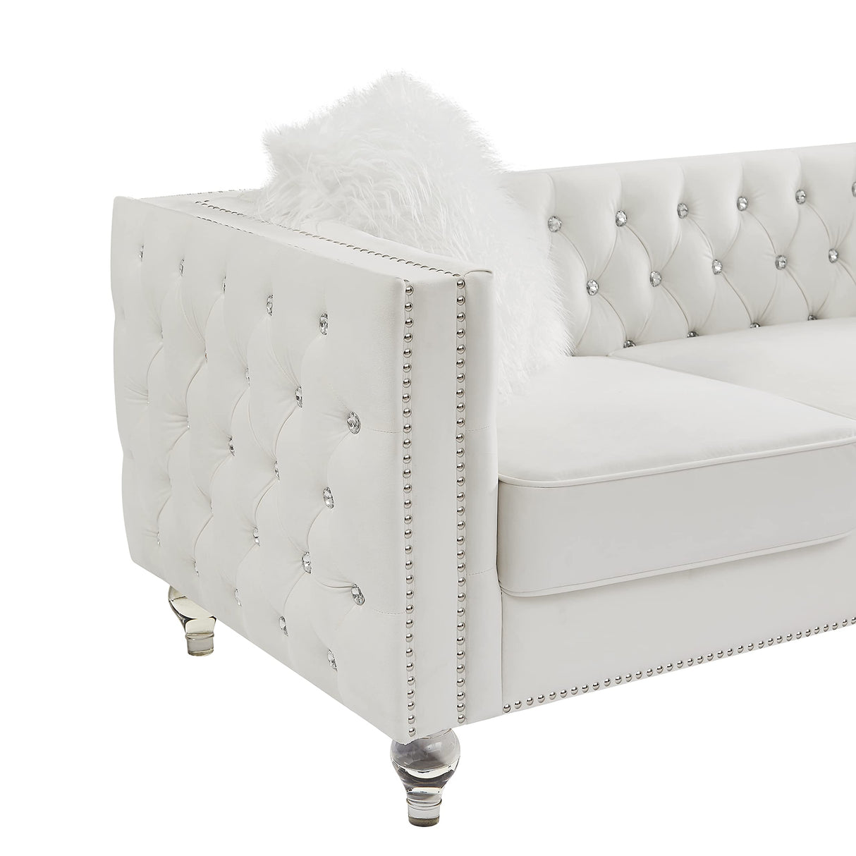 FYLCOUAMㅤ 59" Velvet Loveseat with Crystal Buttons Tufted Sofa, Trimmed Nailhead and Heavy-Duty Lucite Legs Loveseat Couch | Hollywood Regency Couch for Living Room, Bedroom FYLCOUAMㅤ