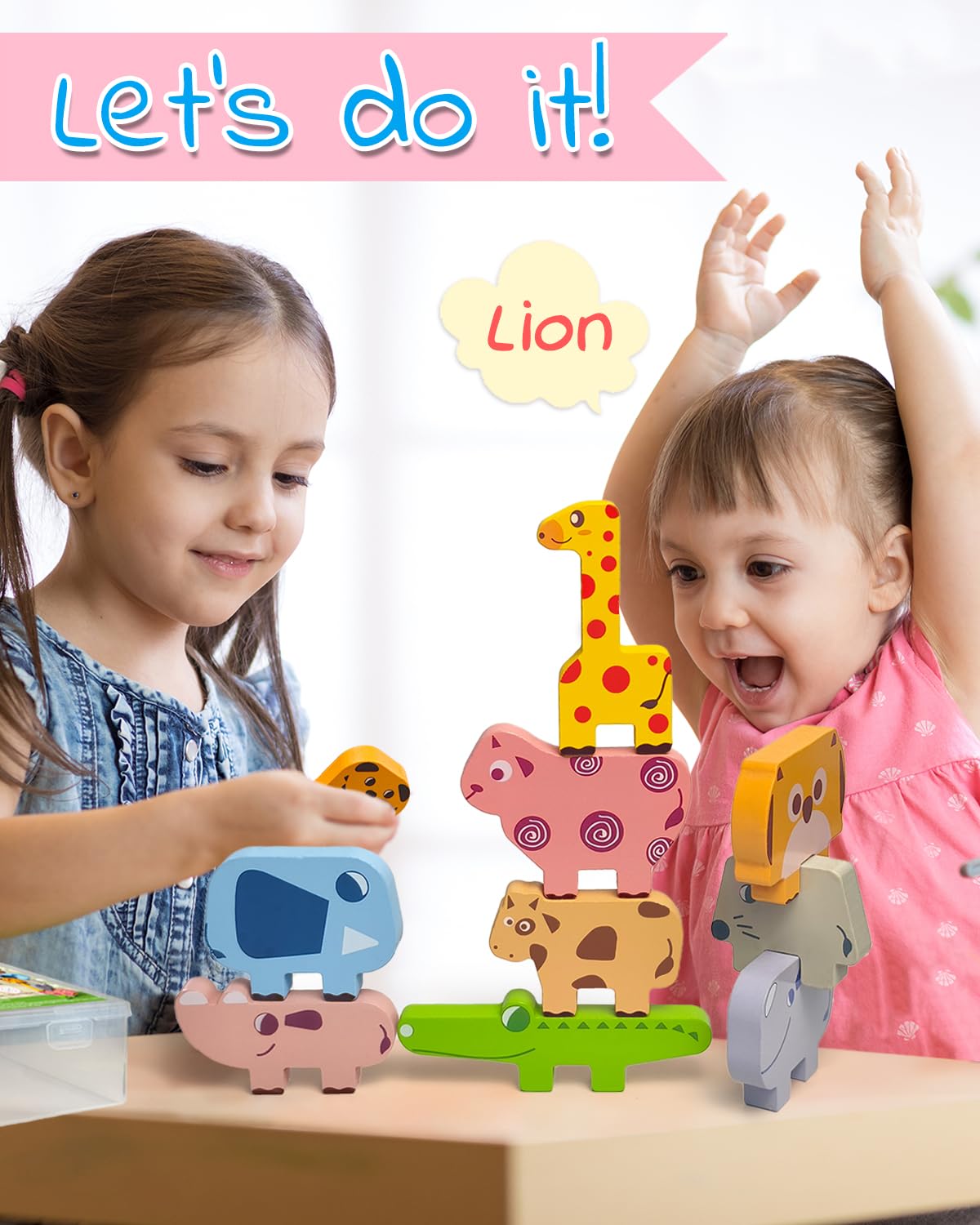 Vaiheng Toys for Toddlers 1-3, Montessori Toys for 1 2 3 4 Year Old Boys & Girls, Toys Age 2-4 0-2 Kids Baby, 1 2 3 Year Old Girls Boys Gifts, Wooden Animal Blocks Stacking Education Puzzles Toys Vaiheng