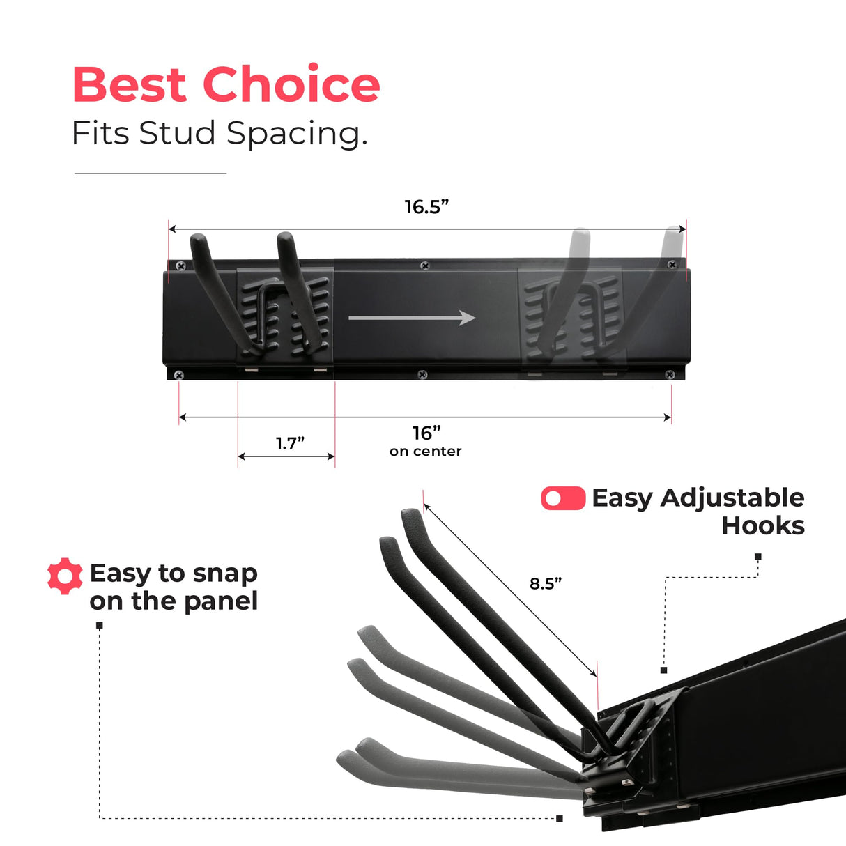 TIDYME Garage Tool Organizer Wall Mount - 64 inches - Sturdy Storage Rack with Adjustable Hooks, Anti-Rust - Easy Installation, 400lbs Capacity - Garden Tool Organizer (04 Racks & 08 Hooks) TIDYME