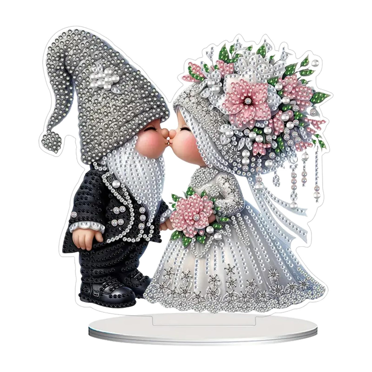 kaiwern Kiss Gnomes Home Decor 5D Diamond Art Kits, Wedding Diamond Art Kits for Adults with Couple Gnomes Elements, 5d Diamond Rhinestone Painting for Table Decor Ideal Wedding Gift kaiwern