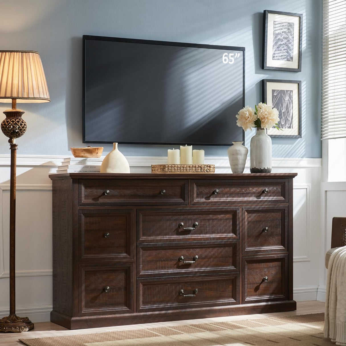 IFGET Farmhouse 9 Drawers Dresser for Bedroom, 60" Wide Wood Rustic Chest of Drawers, Large Storage Dressers Organizer for Bedroom, Living Room, Hallway, Dining Room-Brown IFGET