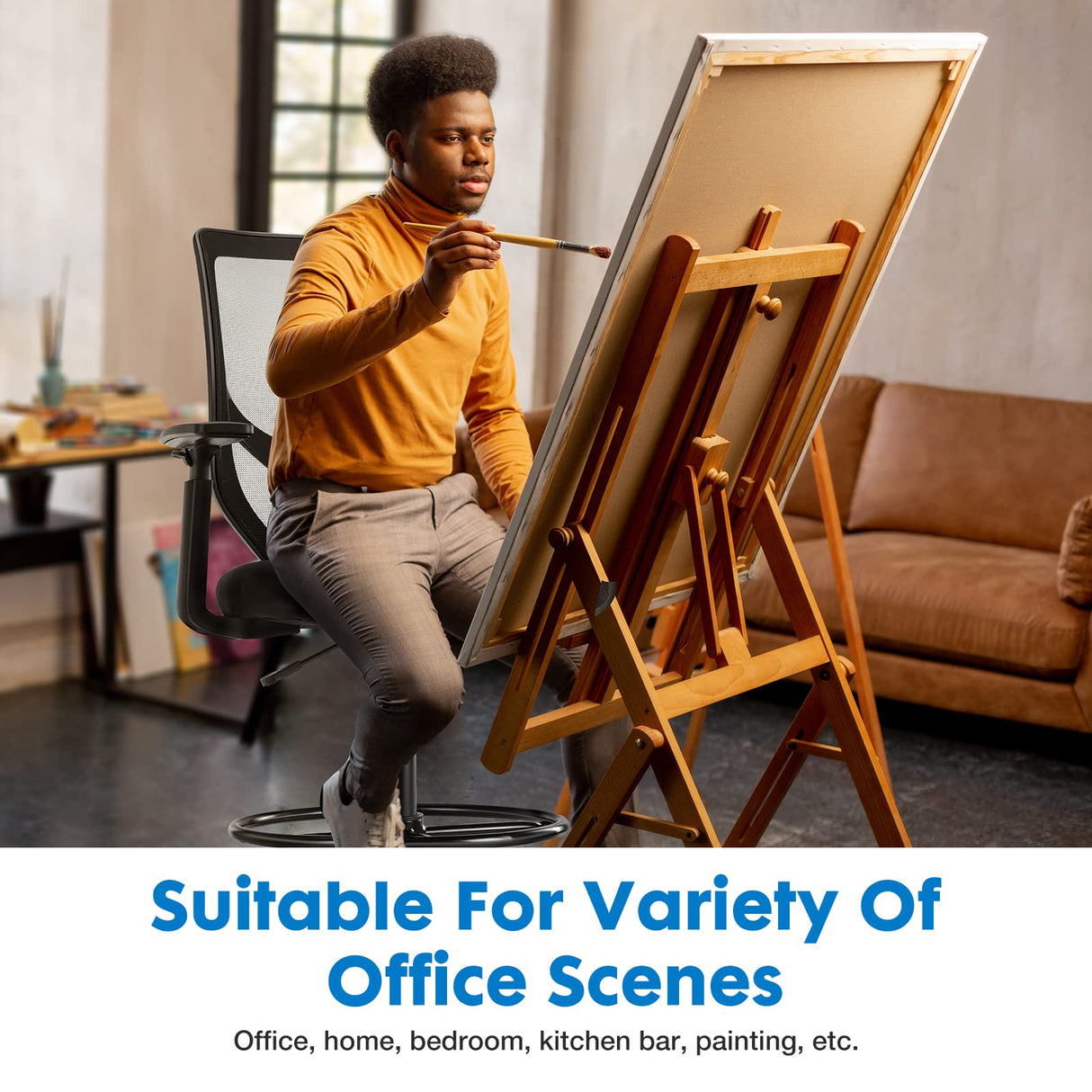 Drafting Chair - Tall Standing Office Desk Chair with Adjustable Foot Ring, Chair with Ergonomic Lumbar Support, Adjustable Height, Breathable Mesh OLIXIS