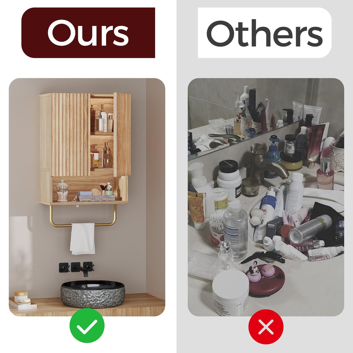 MAHANCRIS Bathroom Wall Cabinet, Wall Mounted Medicine Cabinets with Towel Bar & Adjustable Shelf, Over The Toilet Space Saver Storage Cabinet with 2 Doors, for Bathroom Laundry Room Kitchen, Natural MAHANCRIS