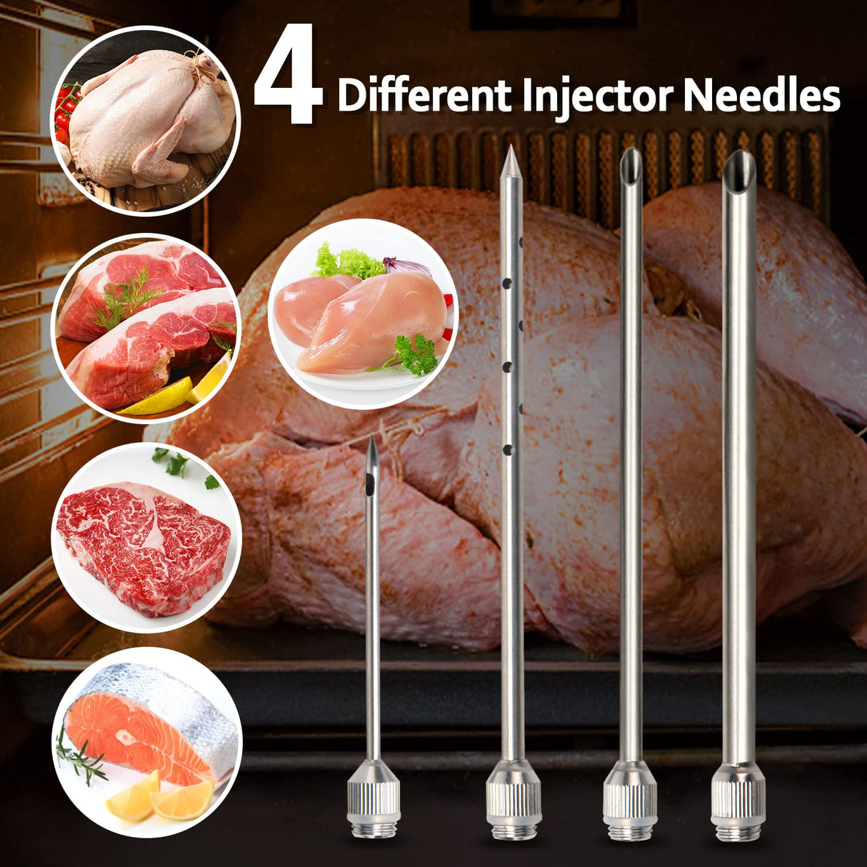 BBQ Monster Meat Injector Syringe Kit with 4 Professional Marinade Injector Needles for BBQ Grill Smoker, Turkey and Brisket; 2-oz Large Capacity, Including Paper User Manual, Recipe E-Book (PDF) OFG