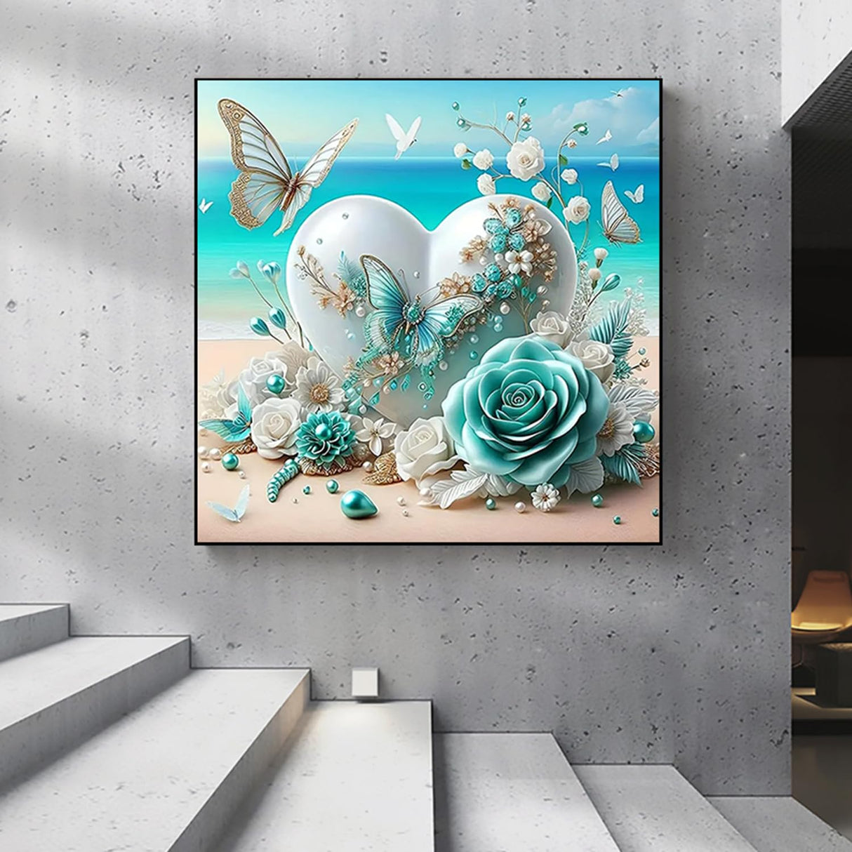 5D Diamond Painting Kits for Adults Beginners, Flowers Heart Diamond Art, DIY Full Round Drill Diamond Dot Gem Art, Butterfly Paintings by Diamond Home Wall Decor 13.78x13.78 Inch Acelii