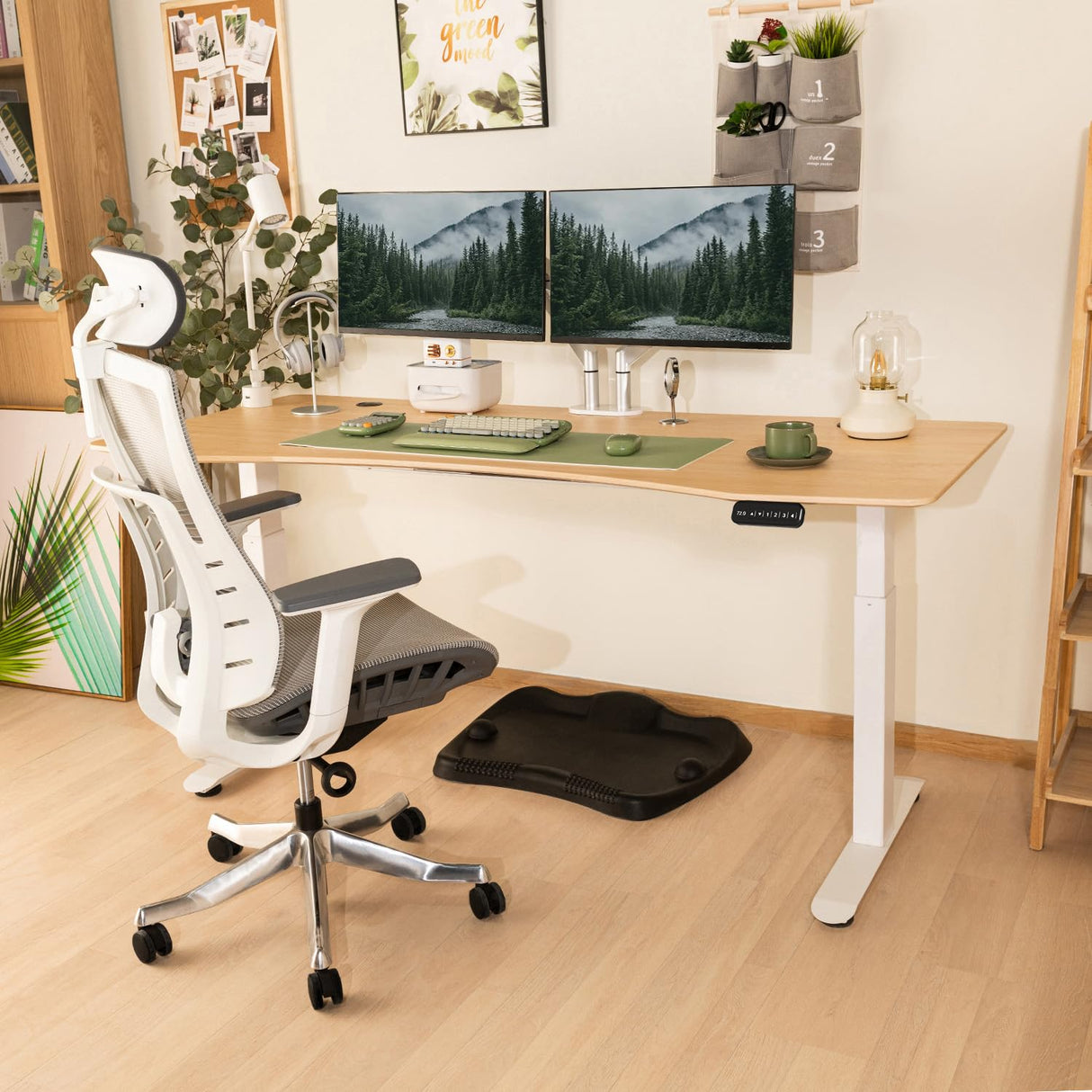 FinerCrafts Electric Standing Desk 71 x 32 Inches Dual-Motor Height Adjustable Desk Electric Sit Stand Desk Home Office Desks Whole Piece Desk Board (Natural Maple Desktop/White Frame) FinerCrafts