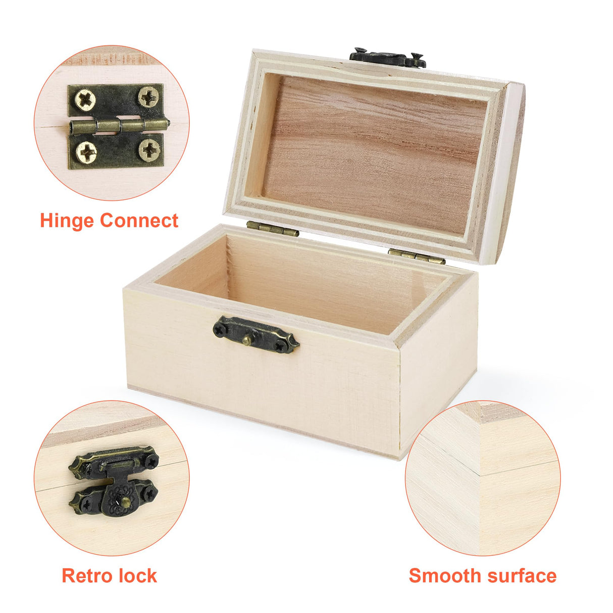 MicoSim 12 PCS Wooden Box,Treasure Chest with 12 Color Paints,12 PCS Unfinished Unpainted Wood Box with 2 Diy Adhesive Drilles,Small Wooden Box for Keepsake Boxes, Jewelry Box MicoSim