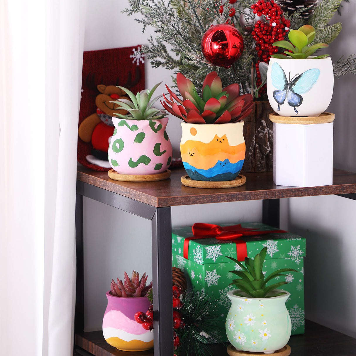 Remerry 6 Pcs 3.5 Inch DIY Ceramic Succulent Pots for Painting Figurines Paint Craft Kit Unpainted Ceramic Bisque Paintable Flowerpots with Drainage Hole Ready to Paint Remerry