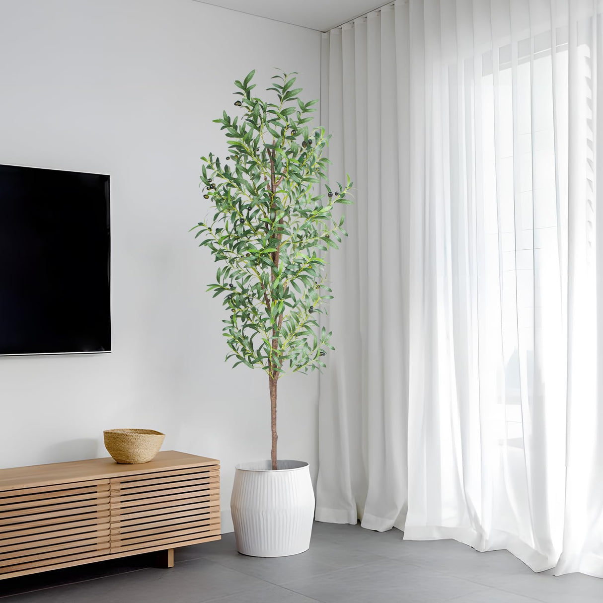 CETRD Artificial Olive Tree, 6FT Tall Faux Olive Trees 72in Outdoor Fake Potted Silk Plant with Trunk and Realistic 648 Leaves and 24 Fruits for Modern Office Home Decor Indoor(1pack) CETRD