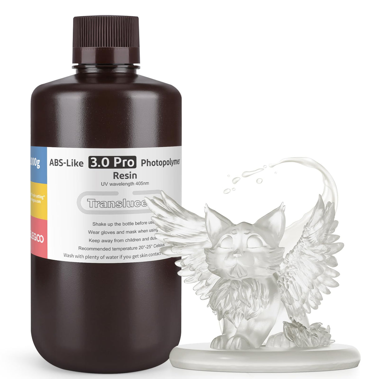 ELEGOO ABS-Like Resin 3.0 Pro, 3D Printer Resin with Low Viscosity and High Precision, 405nm Rapid UV-Curing Photopolymer Resin, 3D Resin for LCD/DLP 3D Printing, Clear 1000G ELEGOO