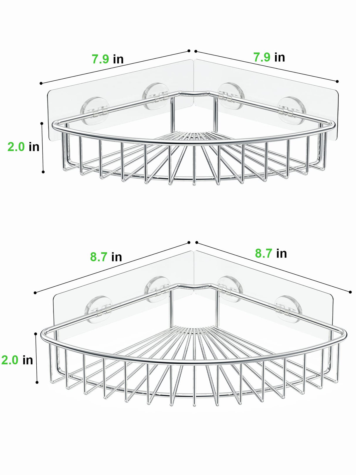 SMARTAKE 2-Pack Corner Shower Caddy, SUS304 Stainless Steel, Wall Mounted Bathroom Shelf with Adhesive, Storage Organizer for Toilet, Dorm and Kitchen (Silver) SMARTAKE