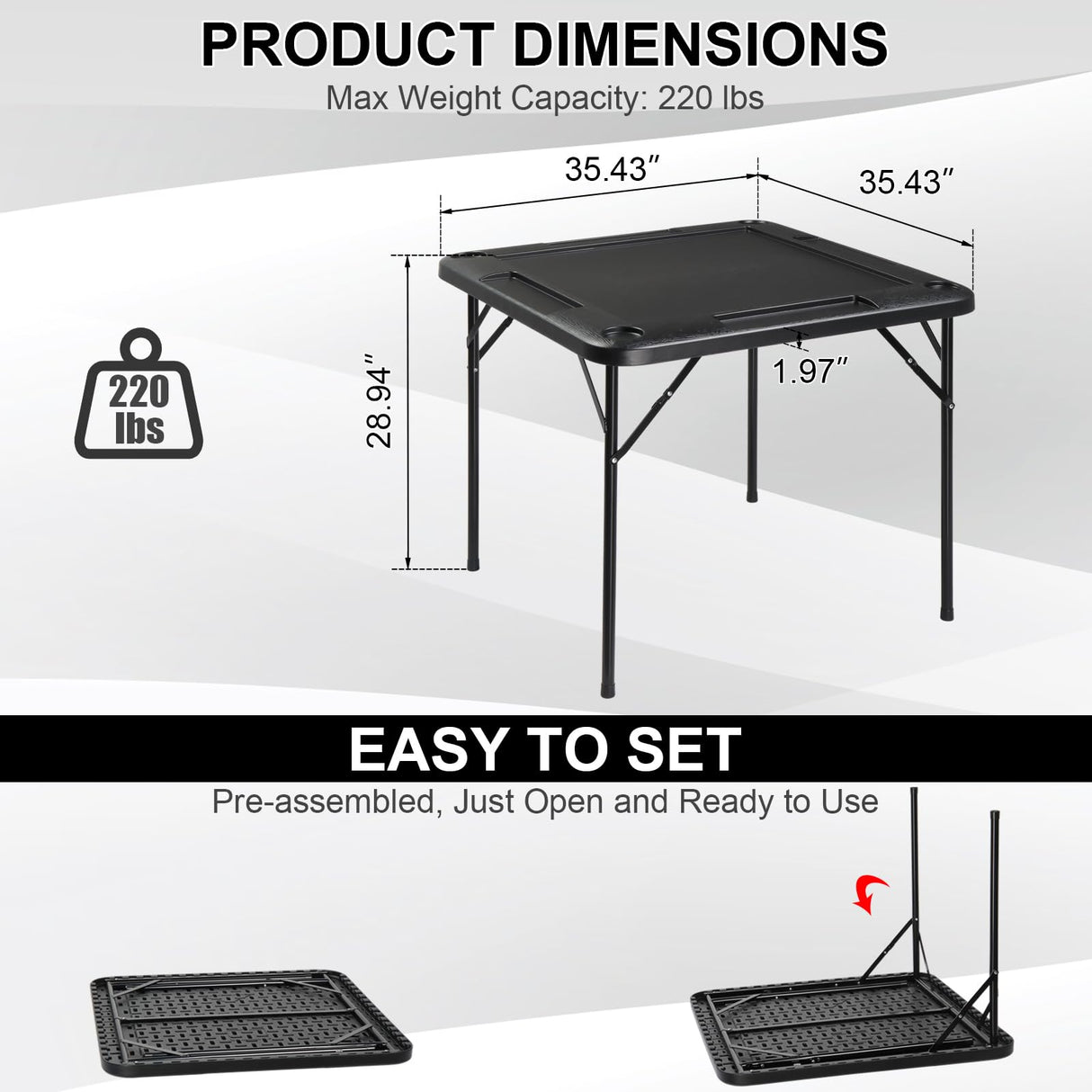 Ktaxon 35" Mahjong Table, Domino Folding Square Tables Set Suitable for Indoor Outdoor Game, Card Poker & Puzzle with 4 Cup Holder and Chip Trays, Adults, Black Ktaxon