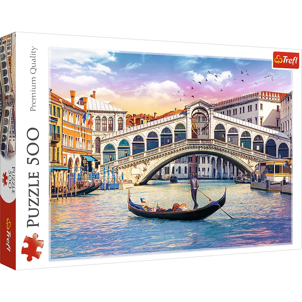 Trefl Rialto Bridge, Venice 500 Piece Jigsaw Puzzle Red 19"x13" Print, DIY Puzzle, Creative Fun, Classic Puzzle for Adults and Children from 10 Years Old Trefl