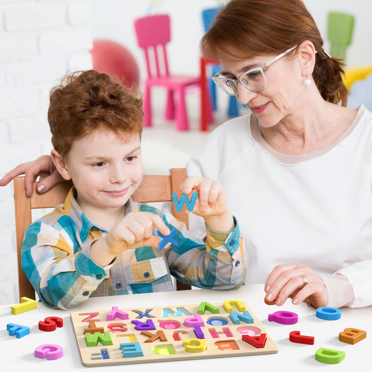 Zeoddler Alphabet Puzzles, Wooden Puzzles for Toddlers, ABC Shape Puzzles for Kids, Preschool Learning Activities, Gift for Girls Boys Zeoddler