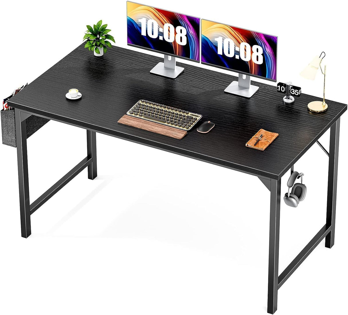 Sweetcrispy Computer Office Desk 48 Inch Student Kids Study Writing Work with Headphone Hooks & Storage Bag Modern Simple PC Home Bedroom Table - Basic Black Sweetcrispy