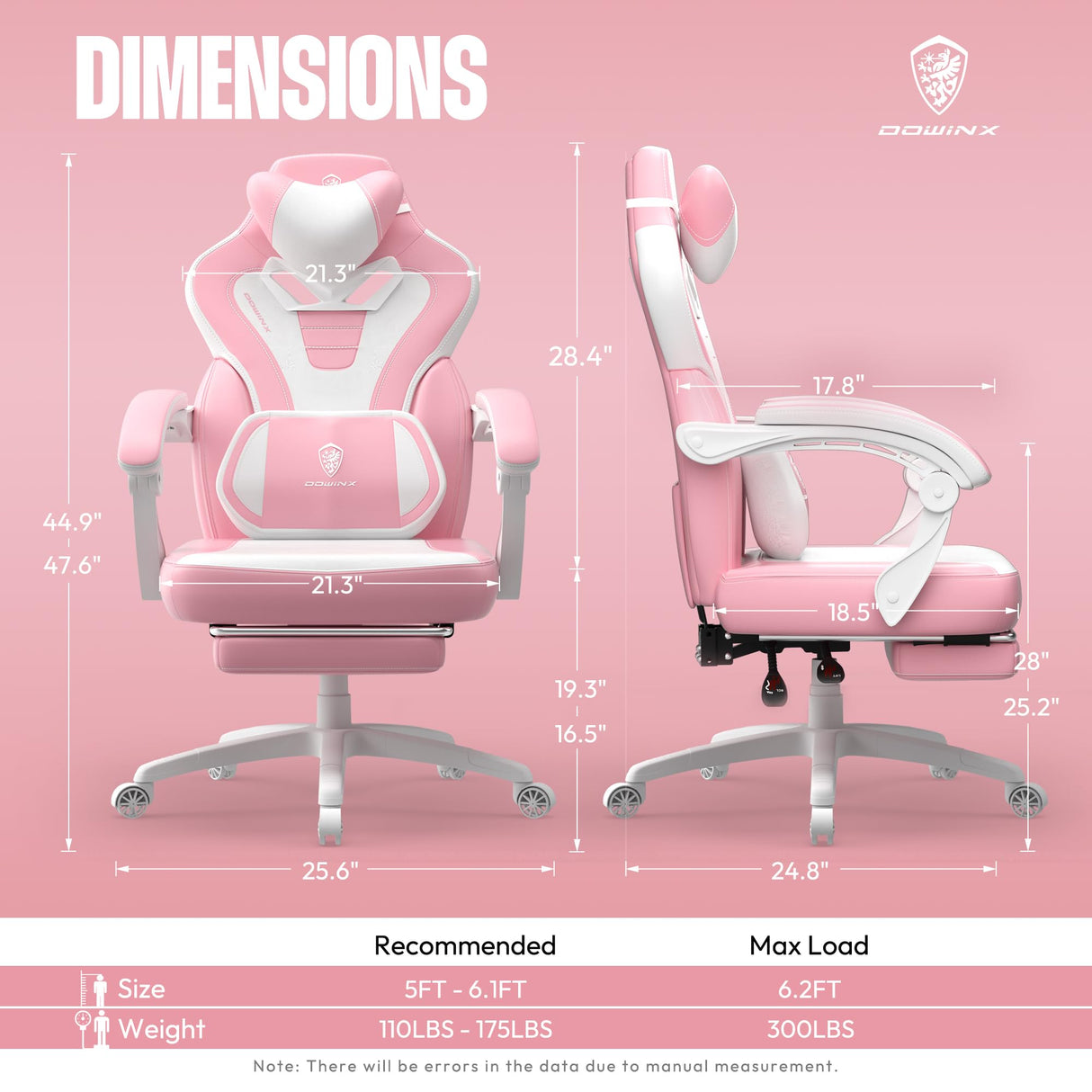 Dowinx Gaming Chair with Footrest, Big and Tall Gaming Chair for Heavy People, Computer/PC Gamer Chair for Adult with Massage (Pink) Dowinx