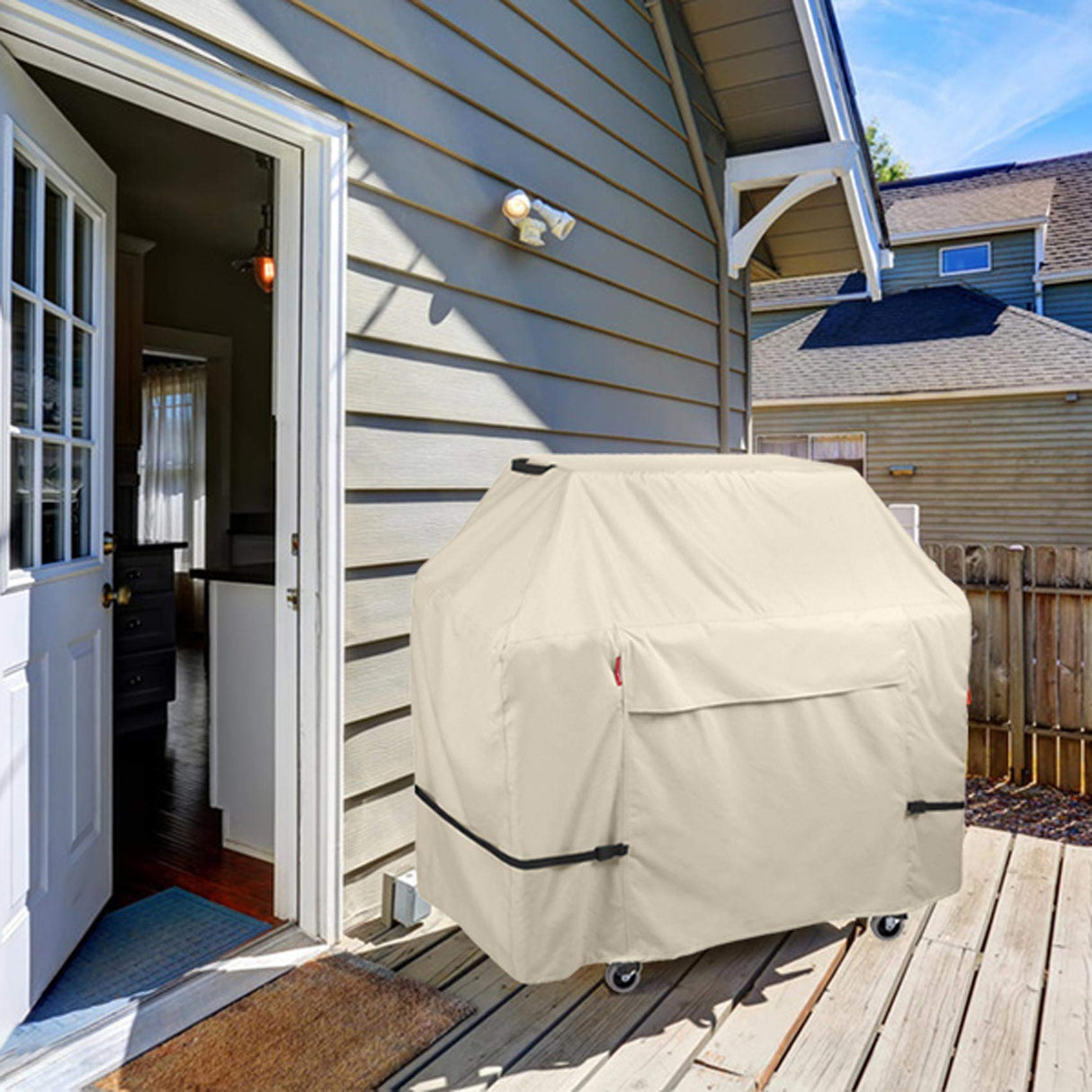 Porch Shield 58W x 24D x 46H inch Premium Gas Grill Cover Up to 56 inch, Waterproof and Fade Resistant 600D BBQ Covers for Weber, Brinkmann, Char-Broil and More, Light Tan Porch Shield