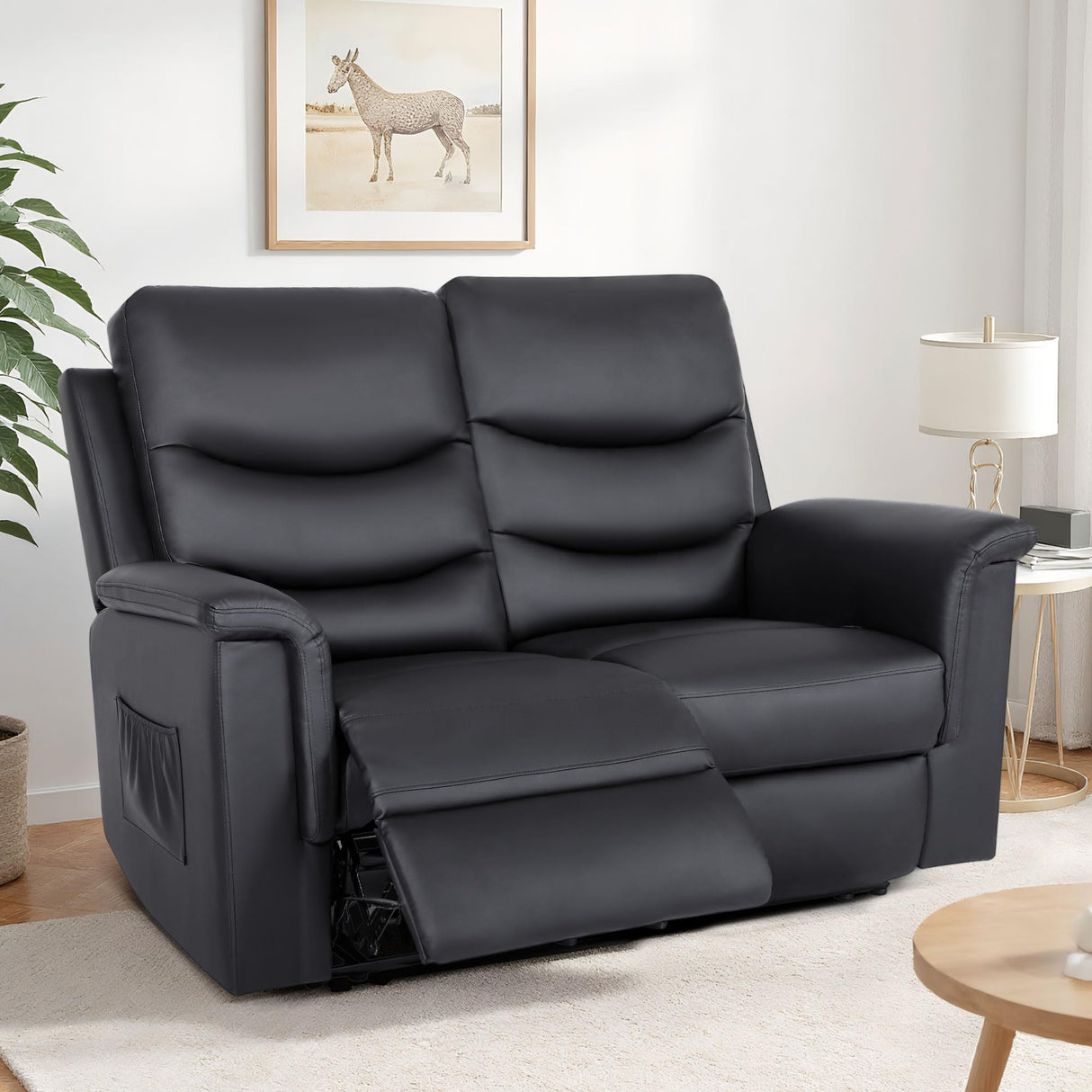 RIHEREFY RV Loveseat Recliner, Double Recliner with Adjustable Footrest/Cup Holder/Side Pocket, RV Wall Hugger Reclining Loveseat, 2-Seater Reclining Sofa Couch for Living Room & Home Theater RIHEREFY