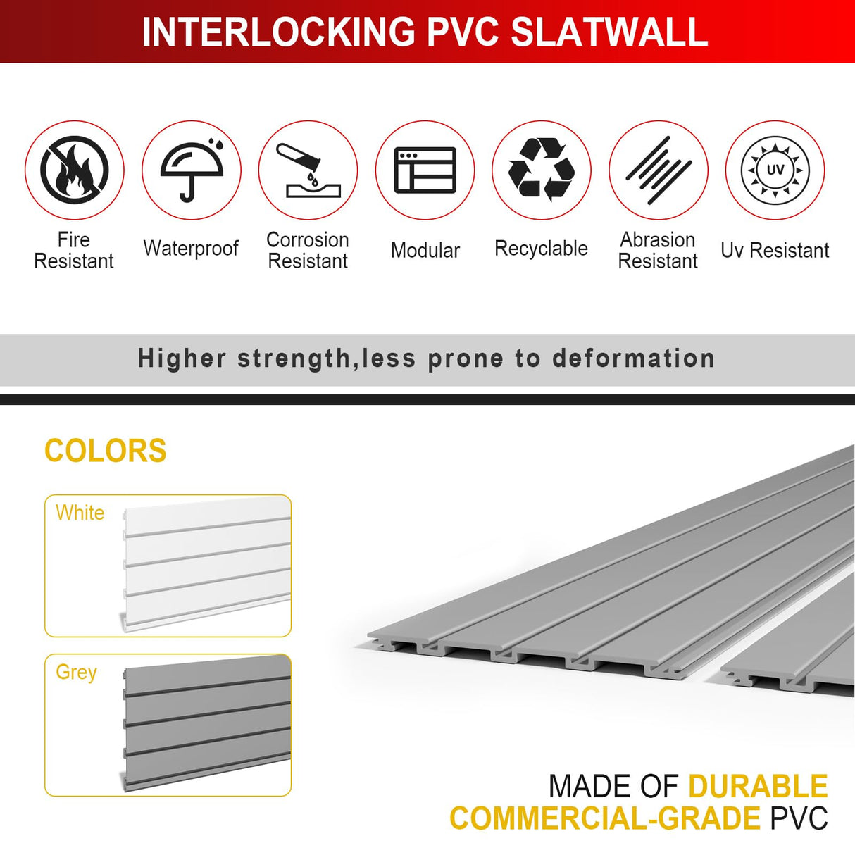 Ginchain 4 x 8 FT Slatwall Panel Garage Wall Organizer, Heavy Duty Slat Wall Paneling Sheets, Interlocking PVC Panels, Garage Slatwall for Tool Organization Mounted Storage Systems Ginchain