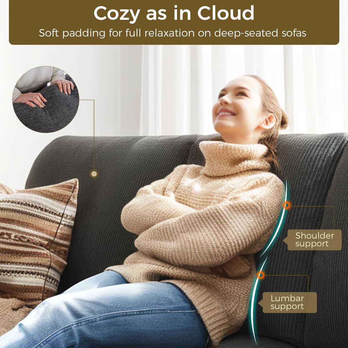 KKL 89 Inches Loveseat Sofa, Comfy Cloud Couch with Deep Seats, 3 Seater Couches for Living Room, Chenille Fabric, Wood Frame, Easy Assembly, Grey KKL