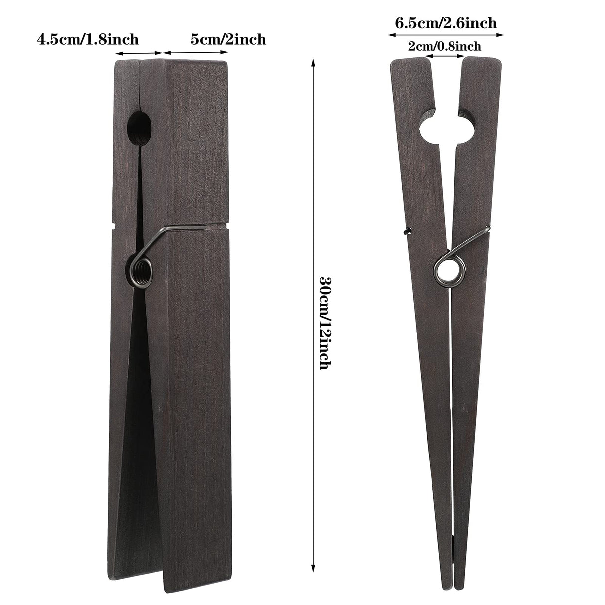 2 Pieces 12 Inch Jumbo Clothespin Wooden Clothespin Towel Holder Giant Wooden Clothes Pins Large Wooden Clothes Clips with Spring (Dark Color) Blulu