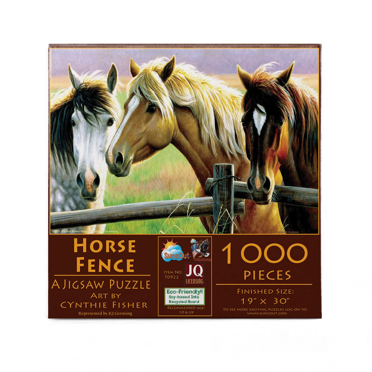SUNSOUT INC - Horse Fence - 1000 pc Jigsaw Puzzle by Artist: Cynthie Fisher - Finished Size 19" x 30" - MPN# 70922 SunsOut