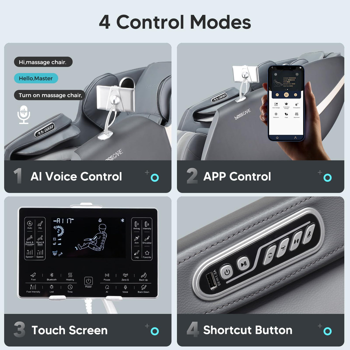 BOSSCARE 2025 Full Body Zero Gravity Massage Chair, APP Control Shiatsu Massaging Recliner with Foot Roller, Back Heated, Bluetooth Speaker, Touch Screen for Family & Friends BOSSCARE