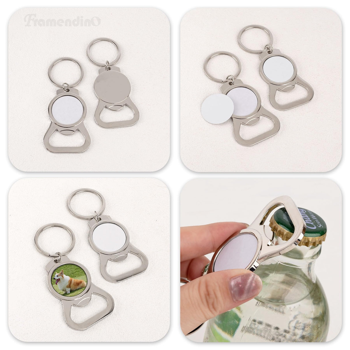Framendino, 60 Pack Sublimation Blank Keychains Metal Bottle Opener Transfer Keychain Key Rings for DIY Personalized Photos (Round) Framendino