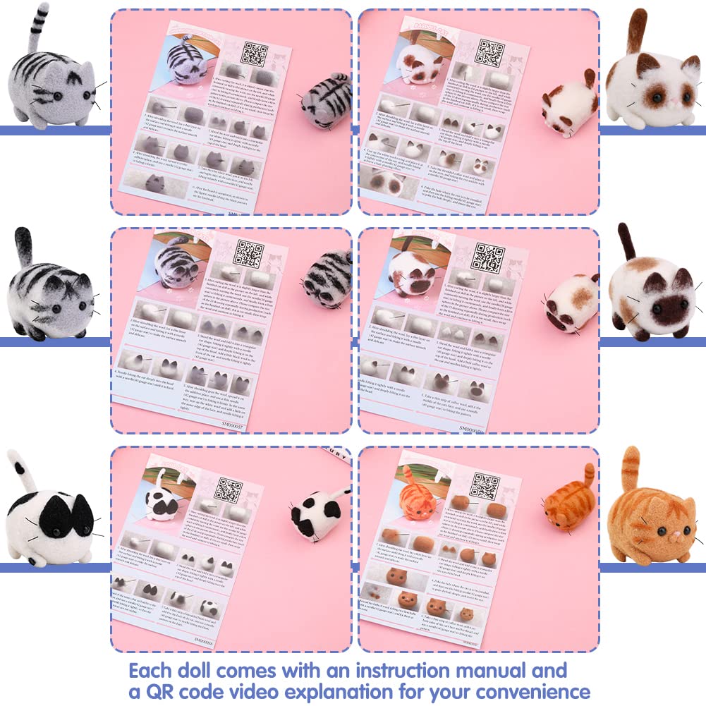 UOOU Needle Felting Beginners Kit with Box,Needles Felting Supplies with 24Pcs Felting Needles,Felting Pad,Wool Roving,DIY Needle Felting Cat Dolls UOOU
