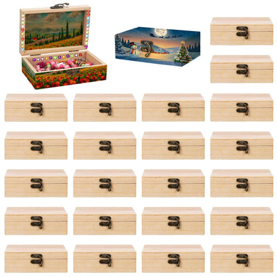 Hoemwarm 24 Pack Unfinished Wood Box with Hinged Lid, 6 x 4 x 2 Inch Storage Small Wooden Boxes for Craft Kids Christmas Gift Paint DIY Unpainted Jewellery Organizing Box Art Box, Home Storage Decor