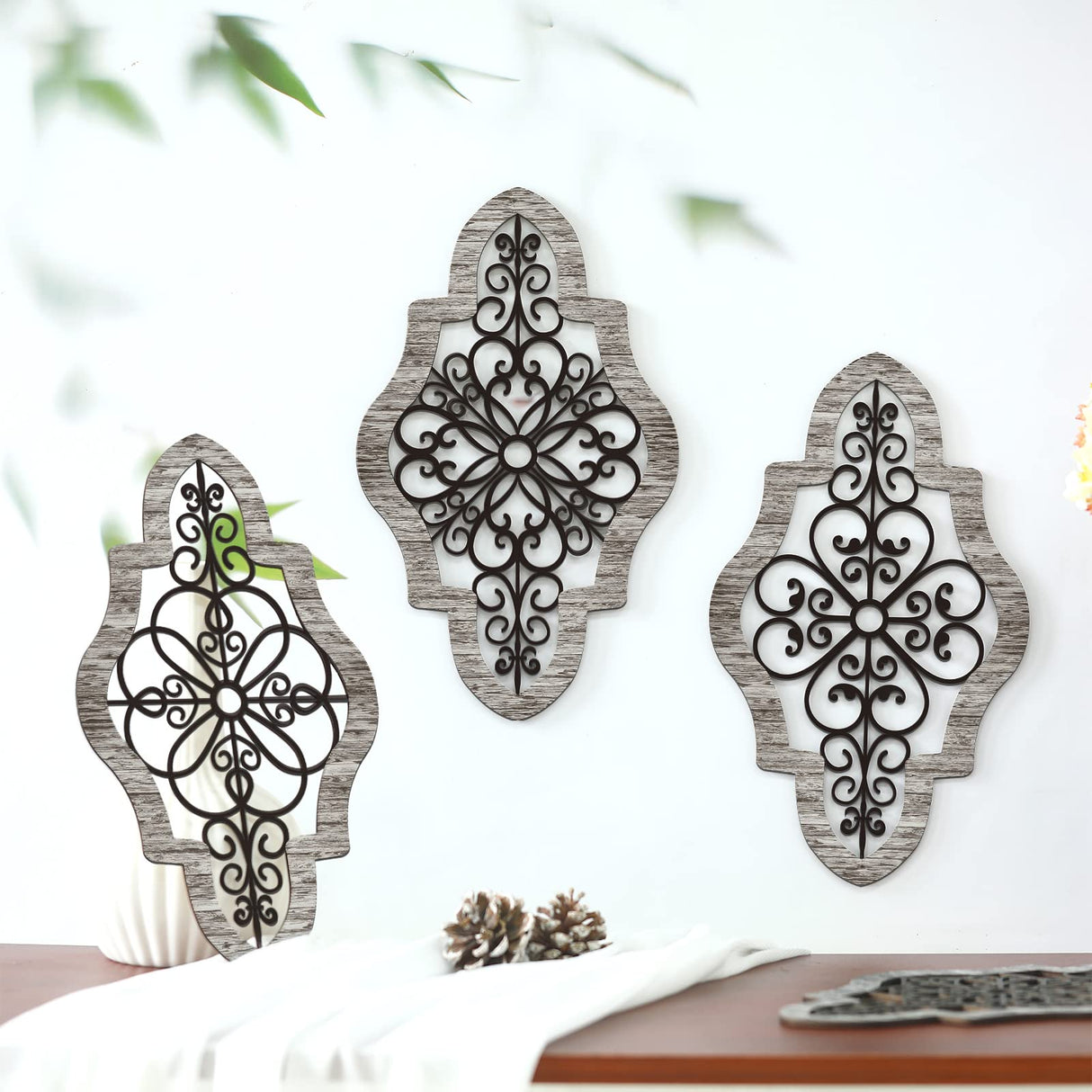 4 Pieces Thicken Rustic Wall Decor Modern Farmhouse Wall Art Decor Wooden Hollow Carved Design Rustic Wall Art for Living Room Bedroom Hallway Decor Office Kitchen Wall Decoration (Fresh Style) Yulejo